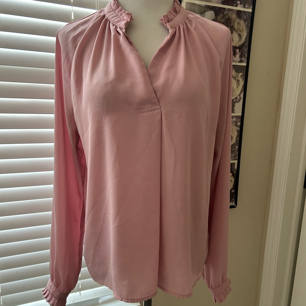 Marled Pink Ruffle Collar Blouse